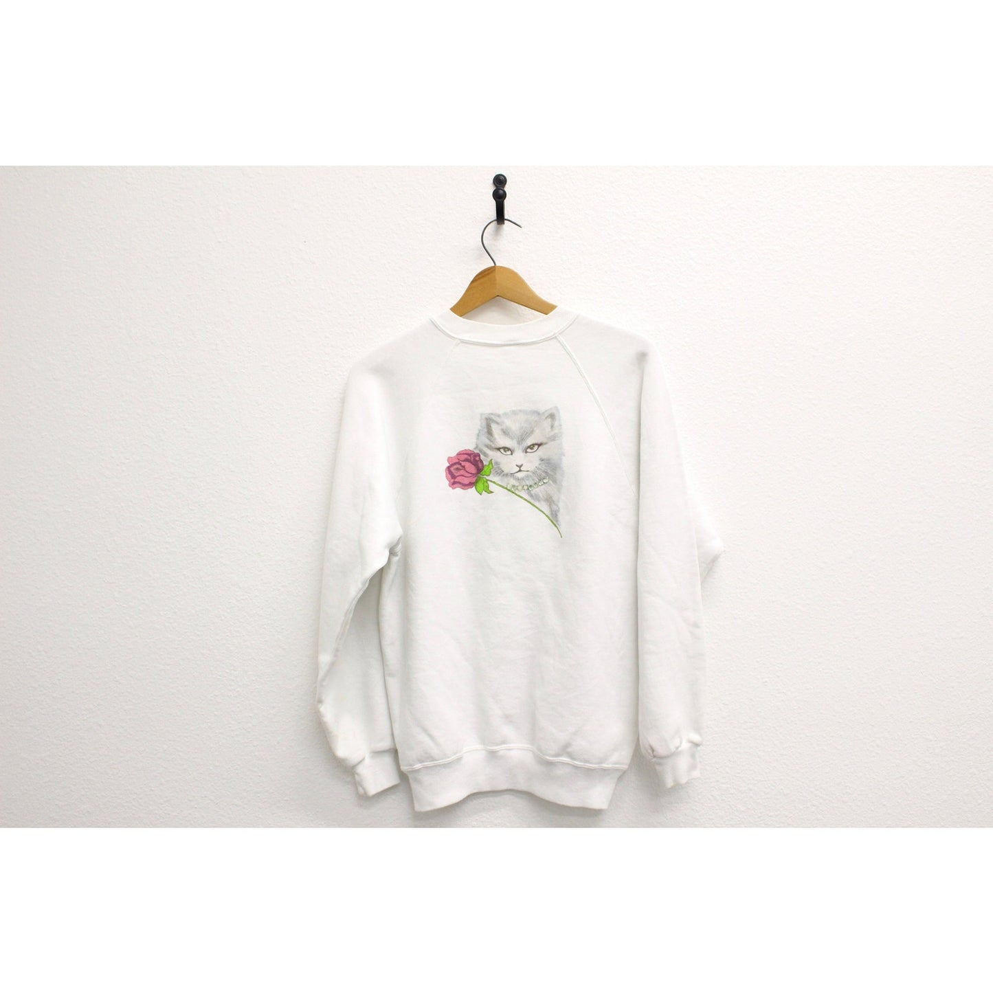 Vintage Bejeweled Kitty Cat Sweatshirt Large