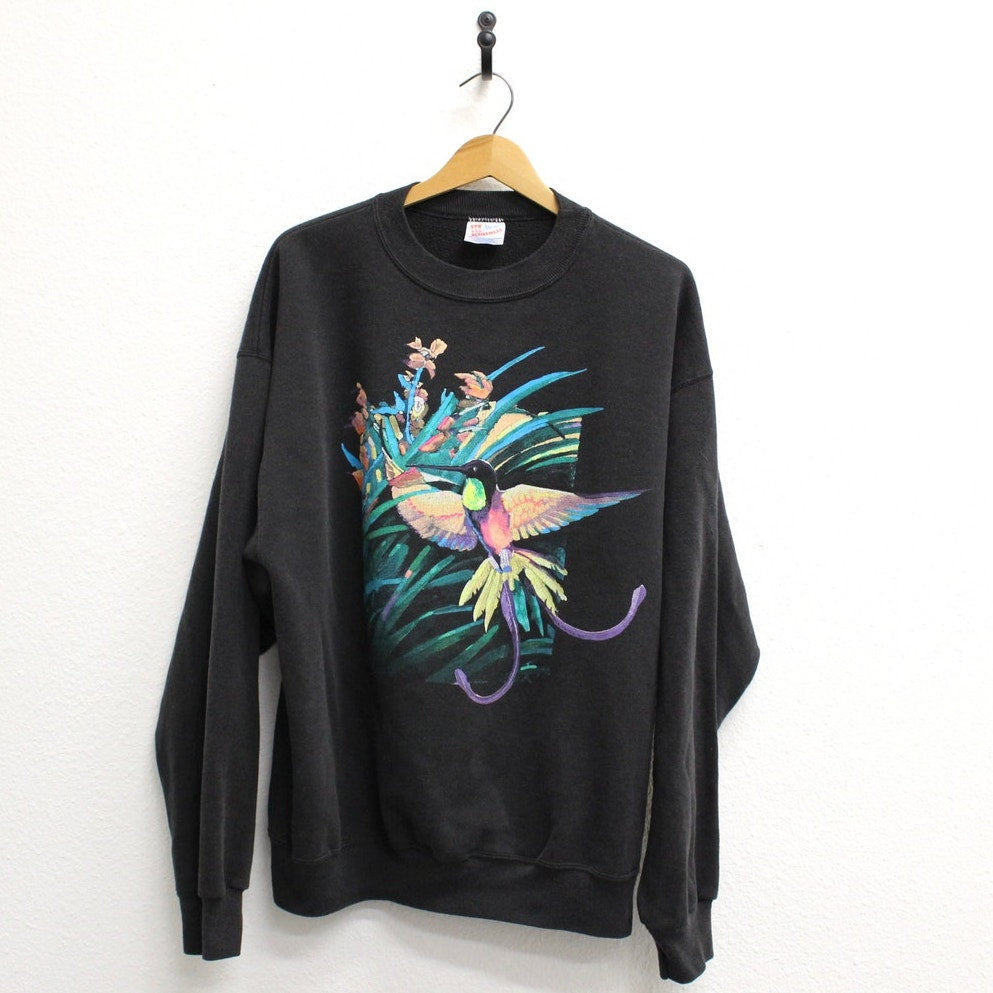 Vintage Humming Bird Flowers Sweatshirt XXL 2X