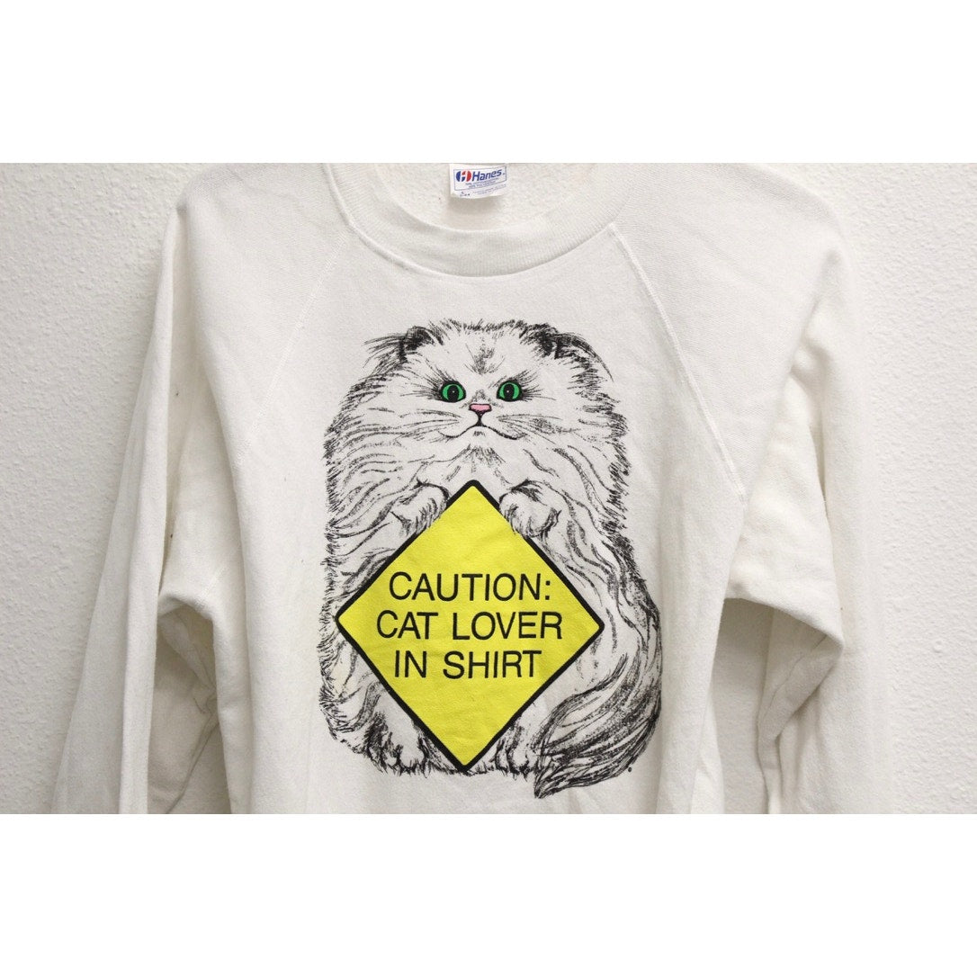 Vintage Caution Cat Lover Sweatshirt Large
