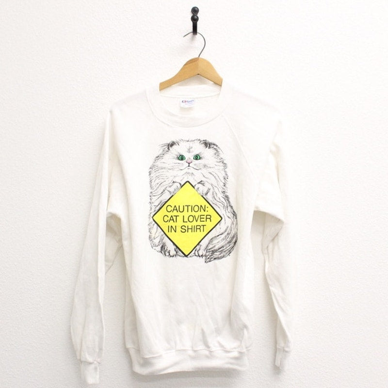Vintage Caution Cat Lover Sweatshirt Large