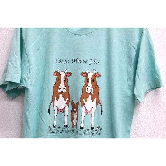 Vintage Corgi Dog and Cows T Shirt Large