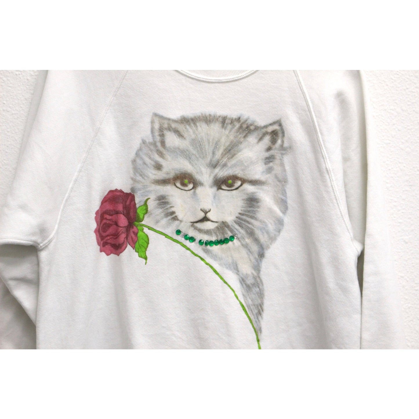 Vintage Bejeweled Kitty Cat Sweatshirt Large