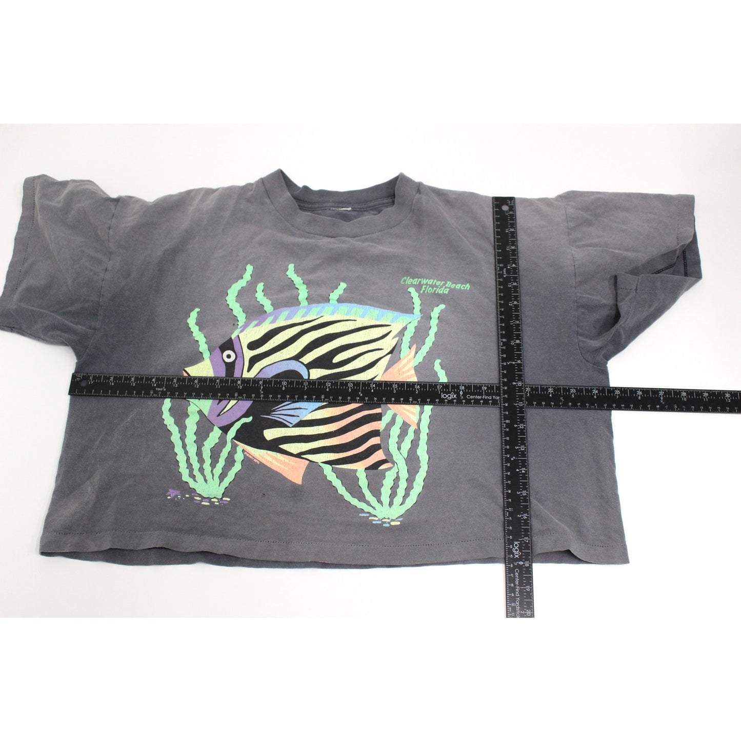 Vintage Clearwater Beach Florida Fish Crop Top T Shirt XL