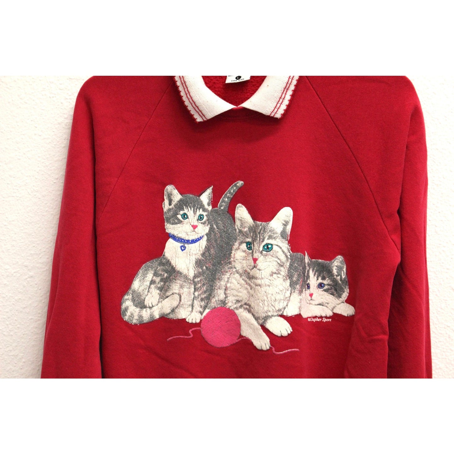 Vintage Kitty Cats Ball of Yarn Collared Sweatshirt Large