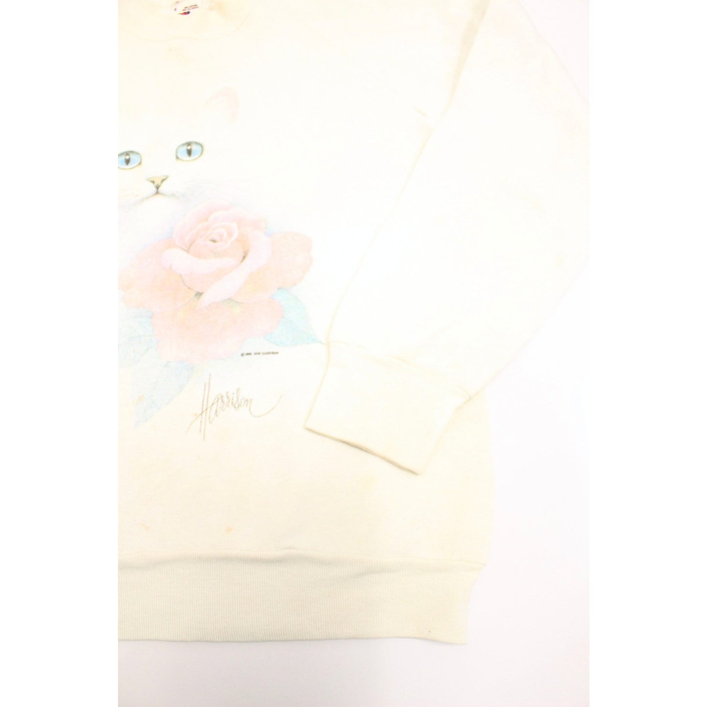 Vintage Kitty Cat Rose Sweatshirt Small