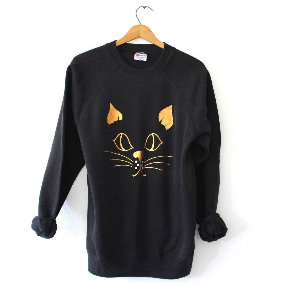 Vintage Kitty Cat Face Sweatshirt Large
