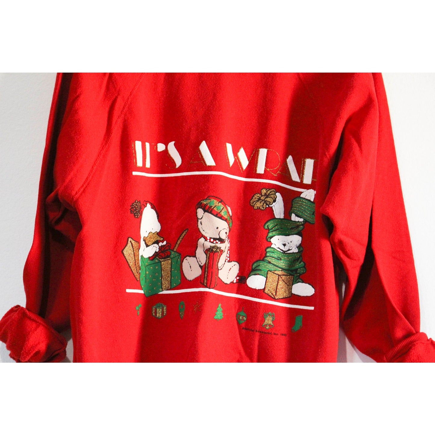 Vintage Its A Wrap Santa Animal Christmas Holiday Sweatshirt Large