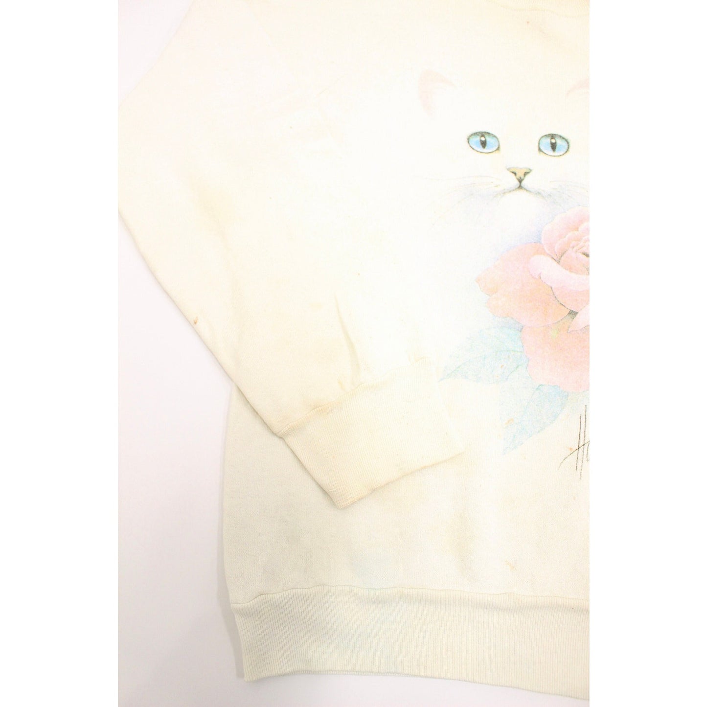 Vintage Kitty Cat Rose Sweatshirt Small