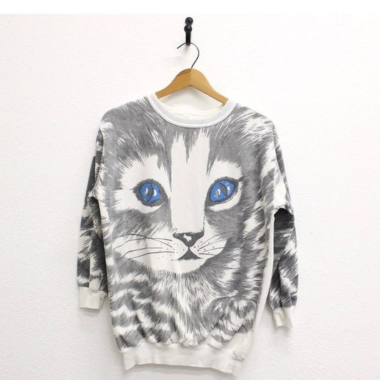 Vintage Kitty Cat Face Sweatshirt Medium