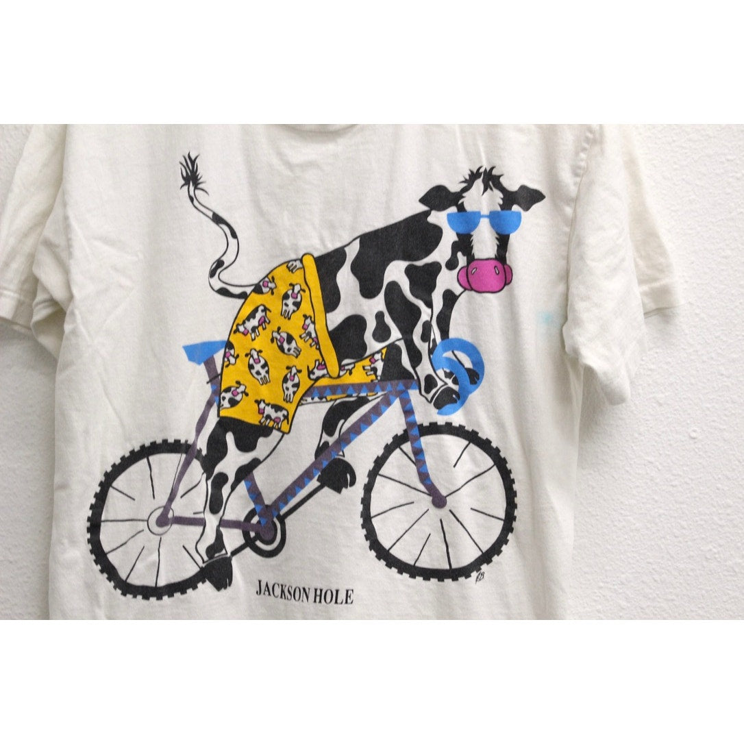 Vintage Jackson Hole Wyoming Bicycle Cow T Shirt Large