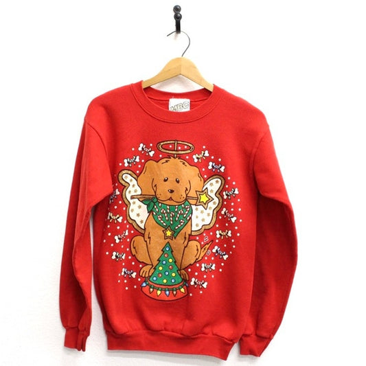 Vintage Puppy Dog Angel Christmas Sweatshirt Medium