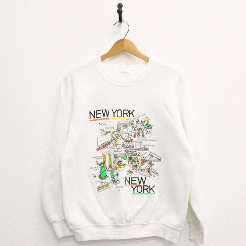 Vintage New York City Landmarks Map Sweatshirt Large