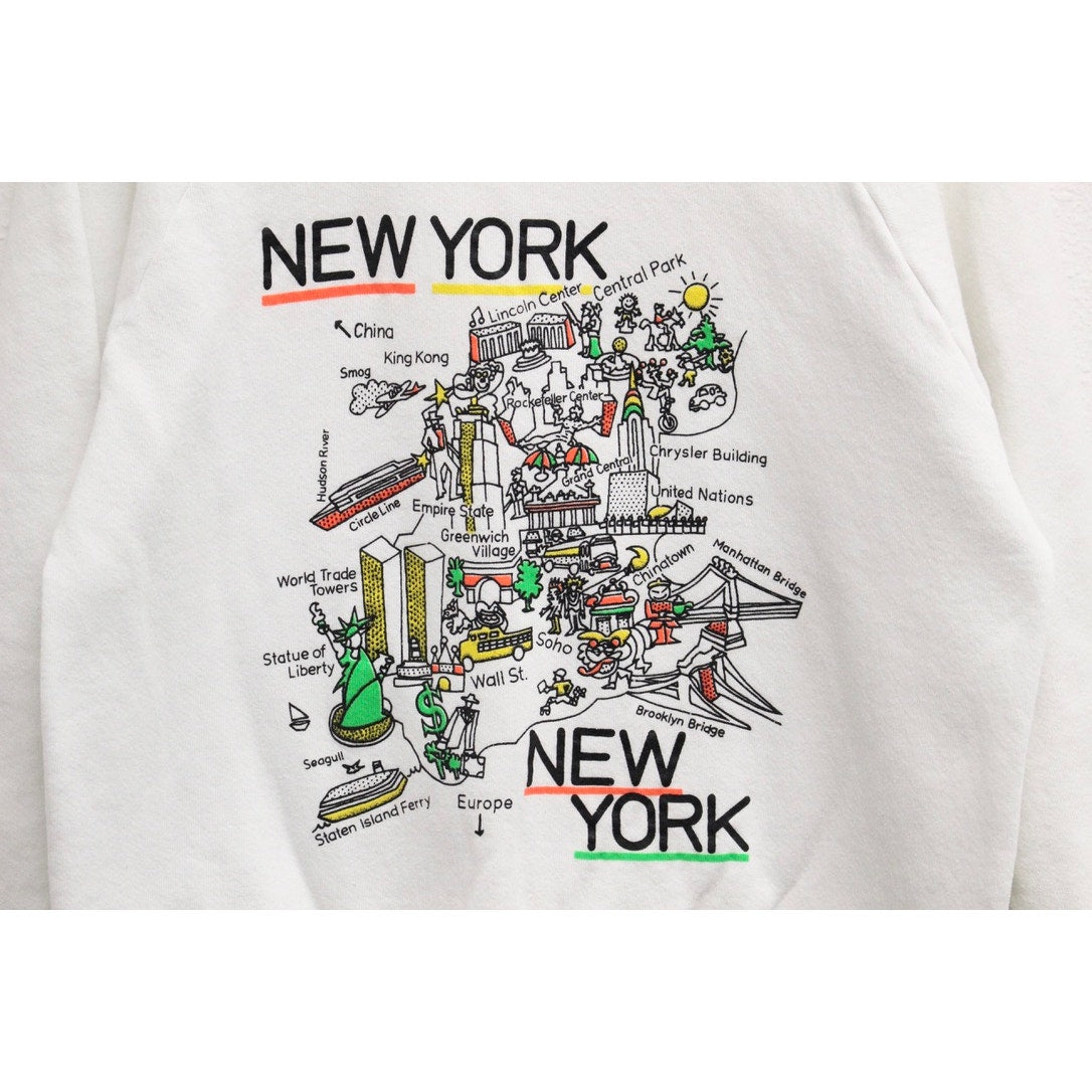 Vintage New York City Landmarks Map Sweatshirt Large