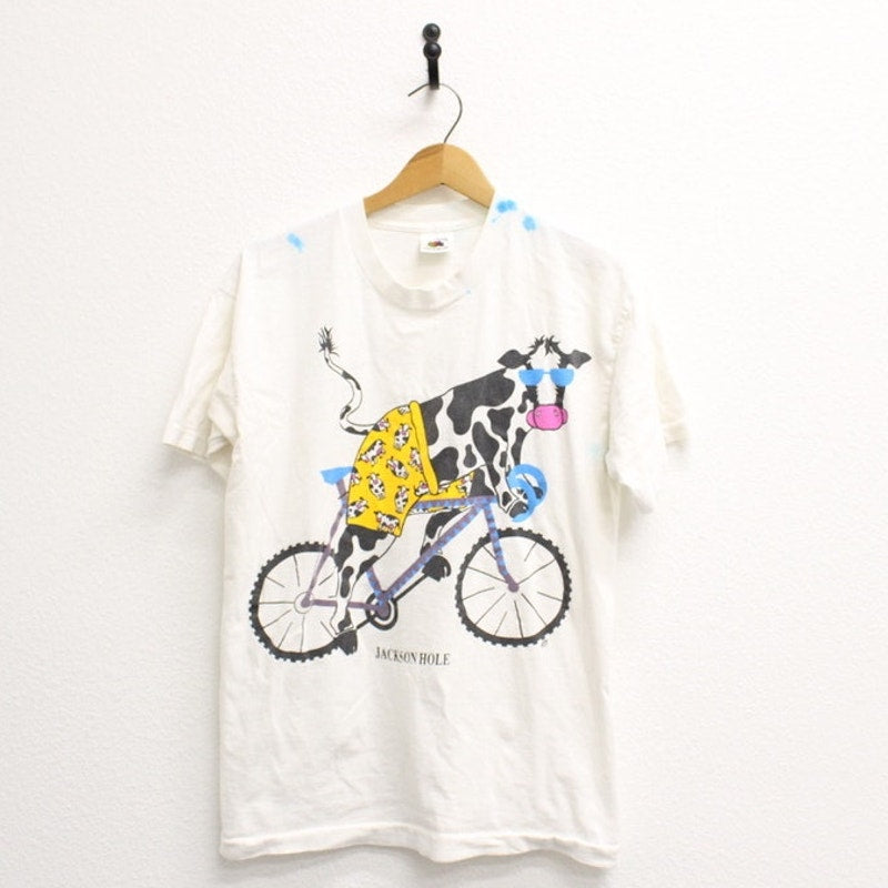 Vintage Jackson Hole Wyoming Bicycle Cow T Shirt Large