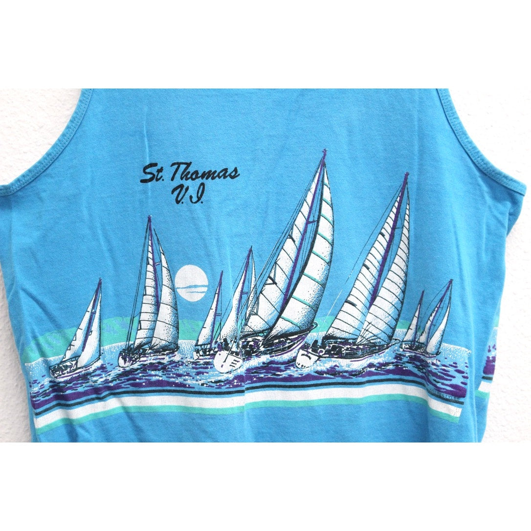 Vintage St Thomas Sailboats Tank T Shirt Medium