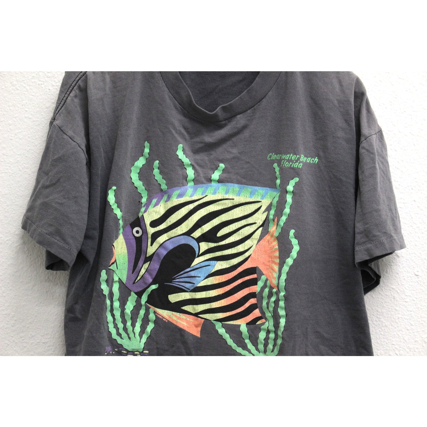 Vintage Clearwater Beach Florida Fish Crop Top T Shirt XL