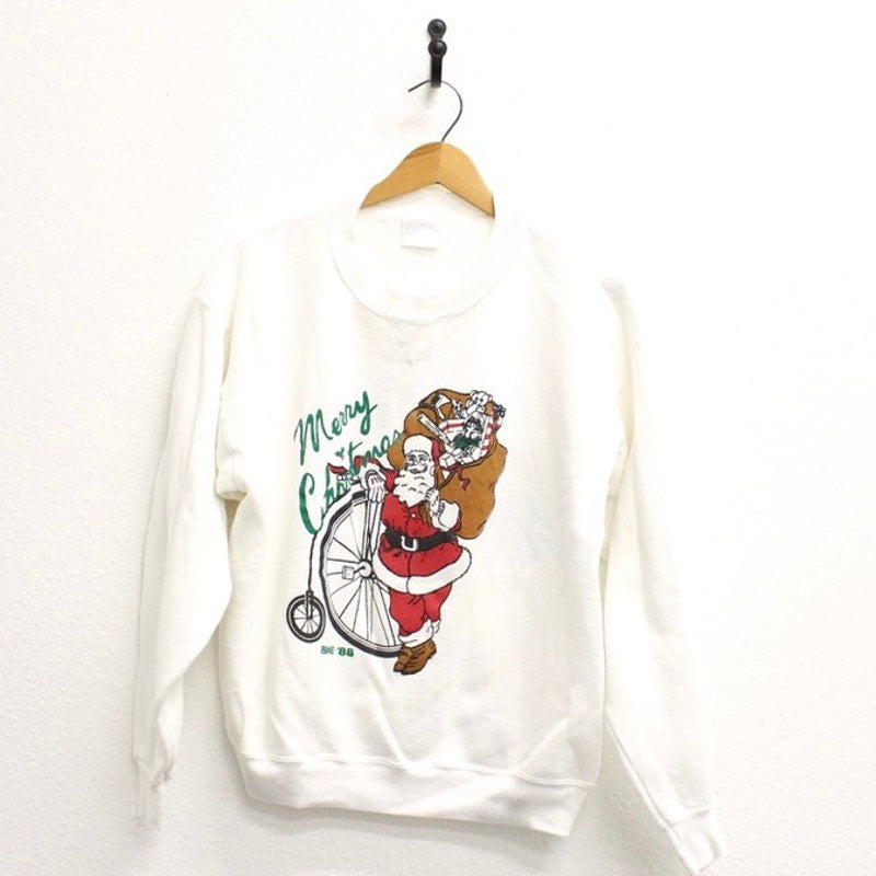 Vintage Santa Claus Bike Christmas Sweatshirt Large