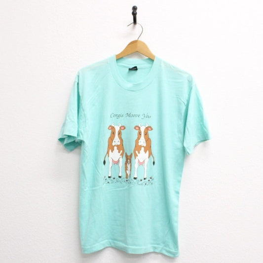 Vintage Corgi Dog and Cows T Shirt Large
