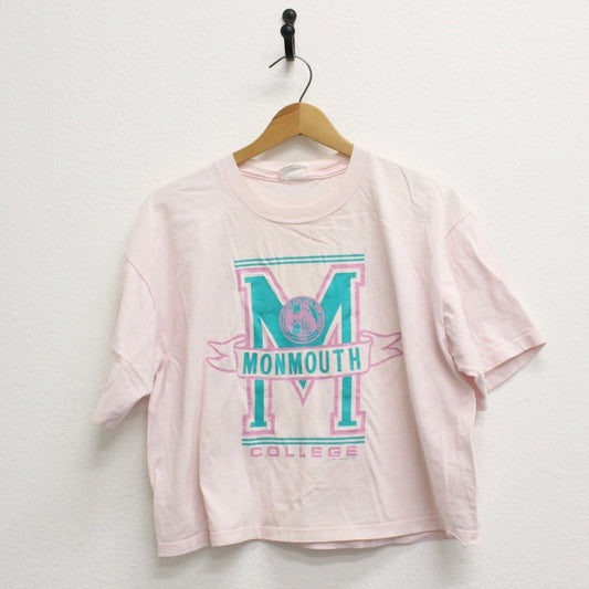 Vintage Monmouth College Fighting Scots Crop Top T Shirt Large