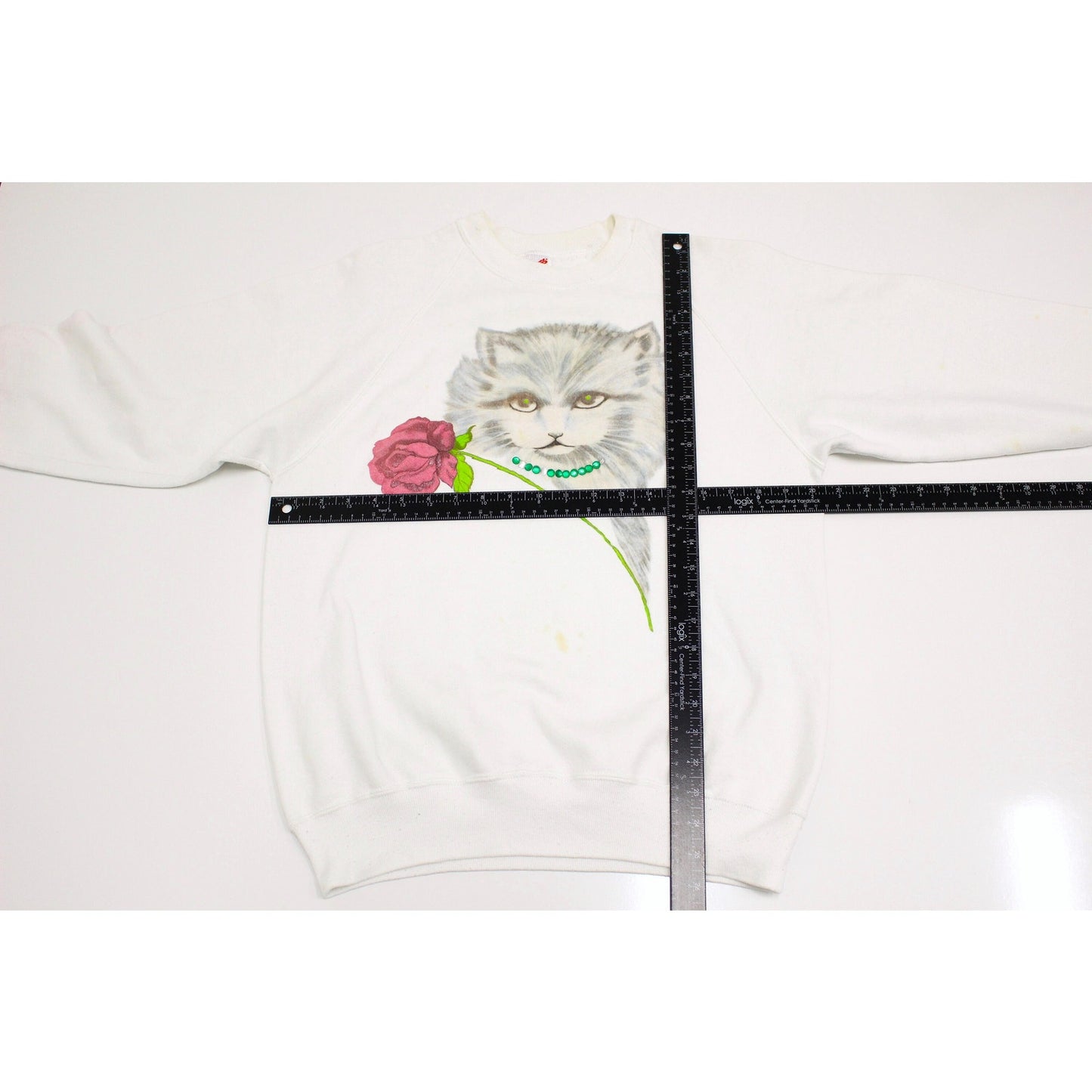 Vintage Bejeweled Kitty Cat Sweatshirt Large