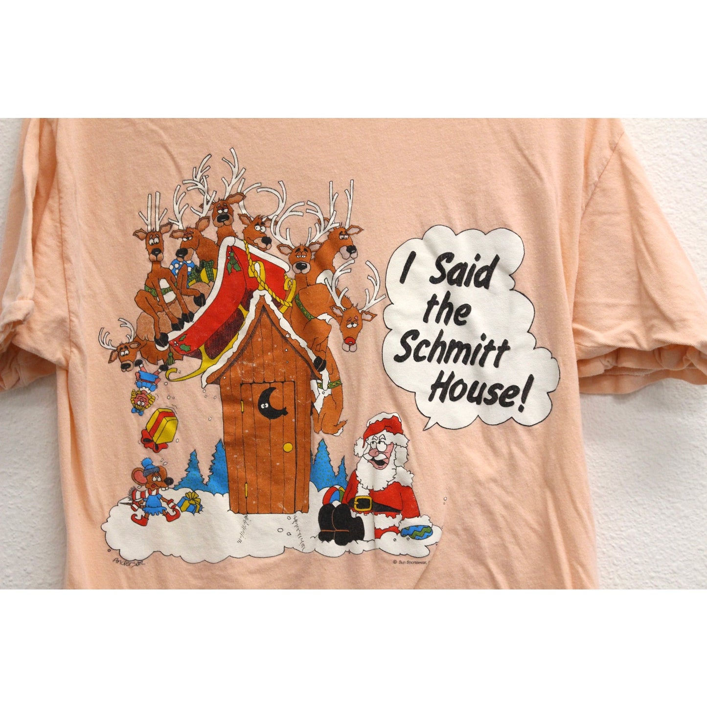 Vintage Santa Reindeer Funny Christmas T Shirt Small