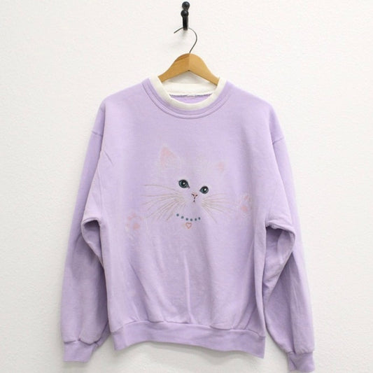 Vintage Kitty Cat Face Sweatshirt Medium