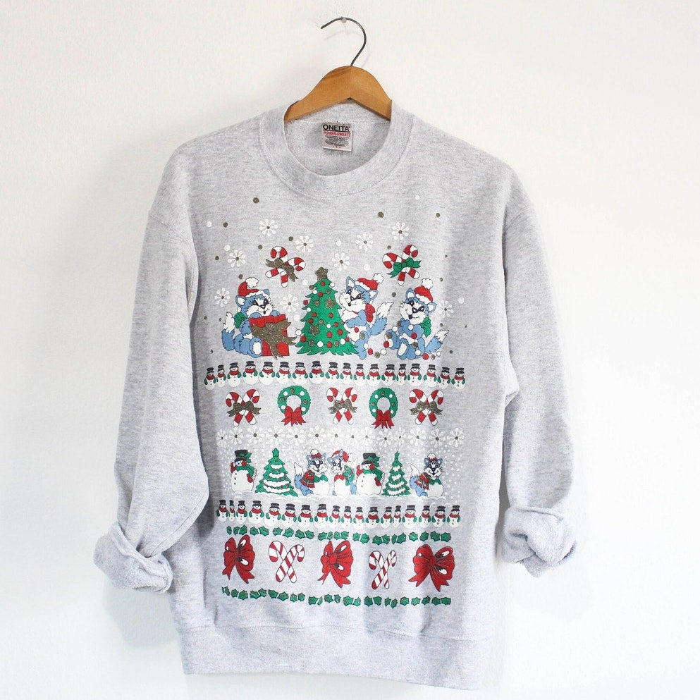 Vintage Ugly Crazy Cat Lady Christmas Sweater Sweatshirt