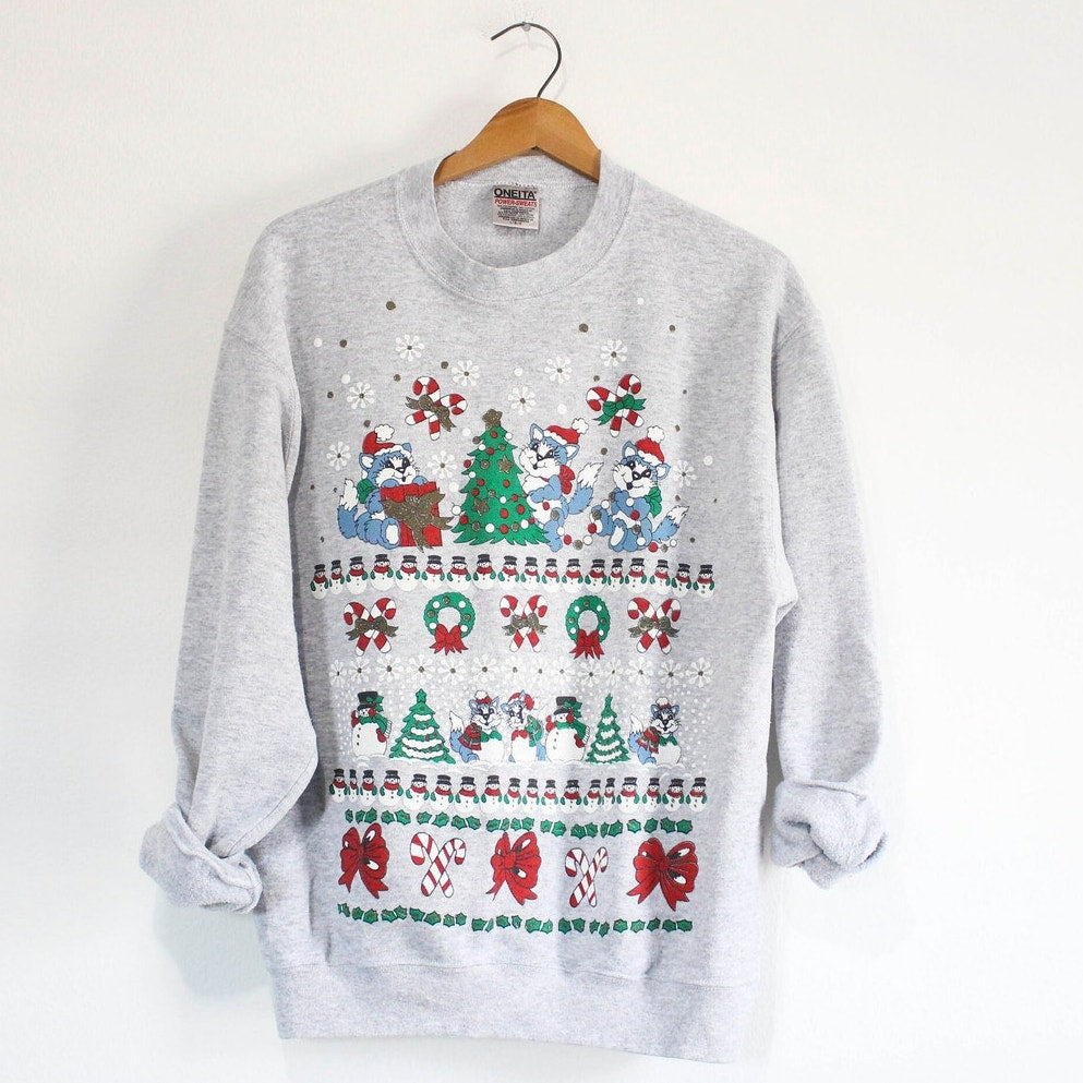 Vintage Ugly Crazy Cat Lady Christmas Sweater Sweatshirt