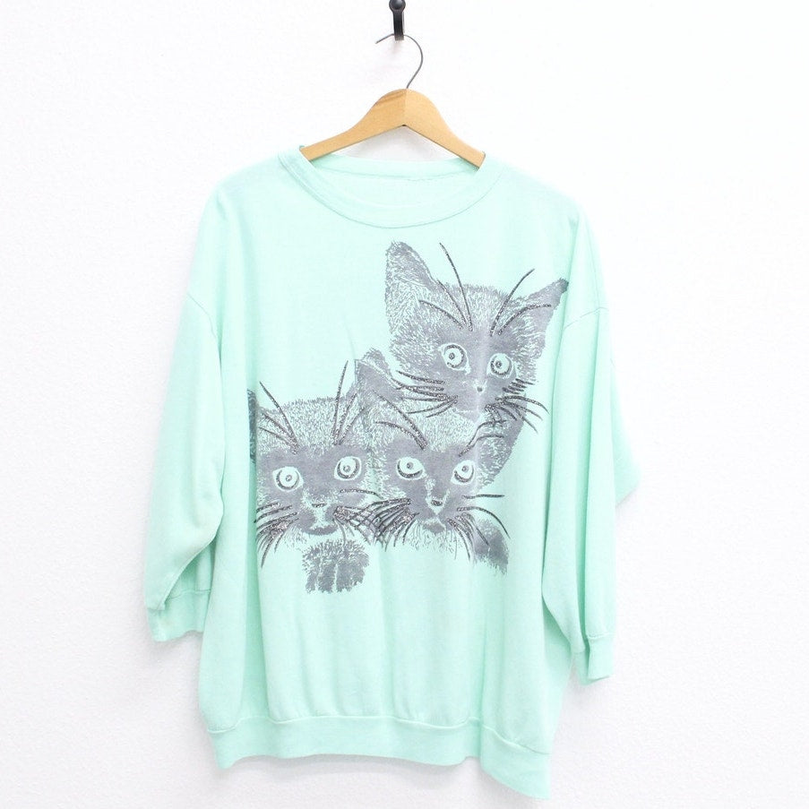 Vintage Kitty Cat Faces Sweatshirt Large