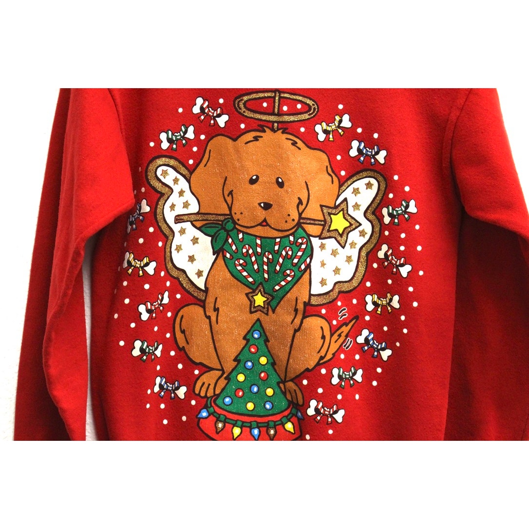 Vintage Puppy Dog Angel Christmas Sweatshirt Medium