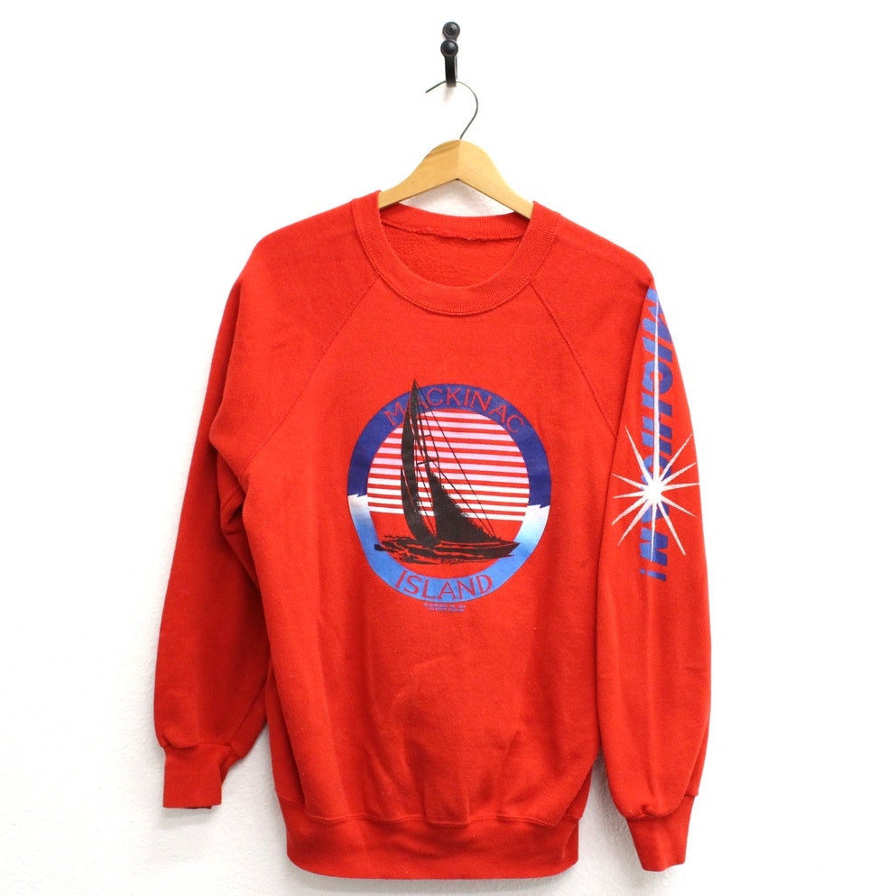 Vintage Mackinac Island Michigan Sailboat Sweatshirt Large