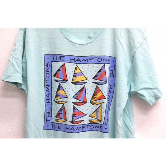 Vintage The Hamptons Sail Boats T Shirt Large
