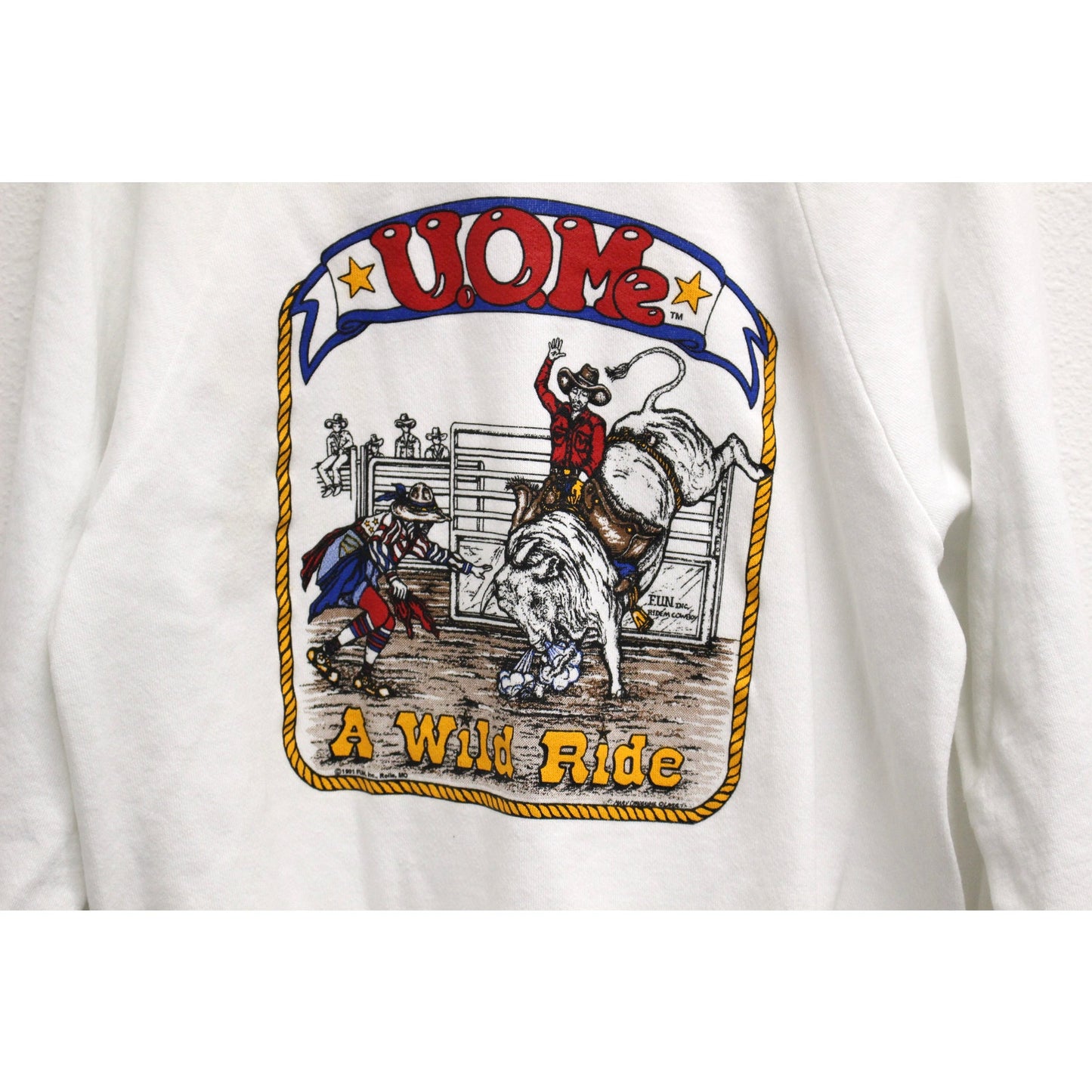 Vintage Bull Riding Rodeo Cowboy U.O.Me Sweatshirt Large