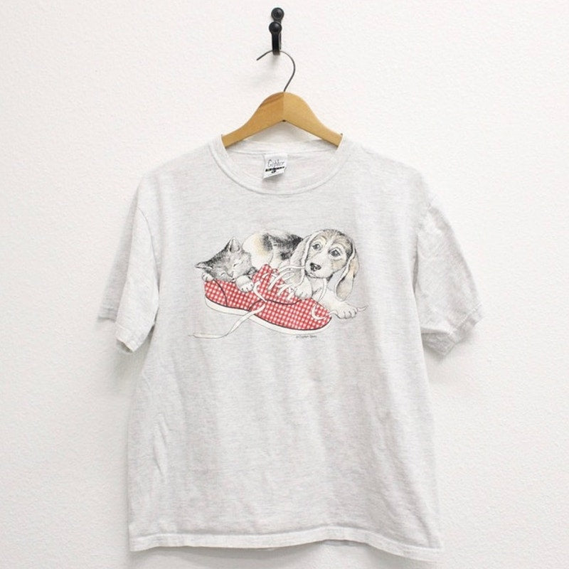 Vintage Puppy Kitten Shoe T Shirt Large