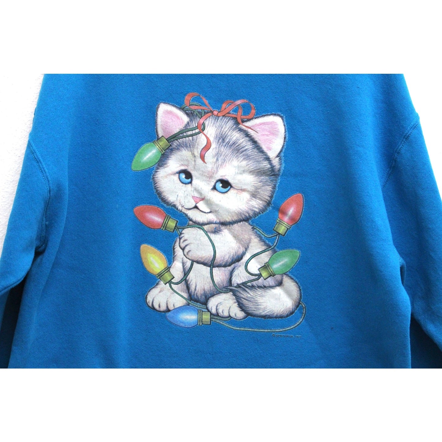 Vintage Kitty Cat Christmas Lights Sweatshirt XL