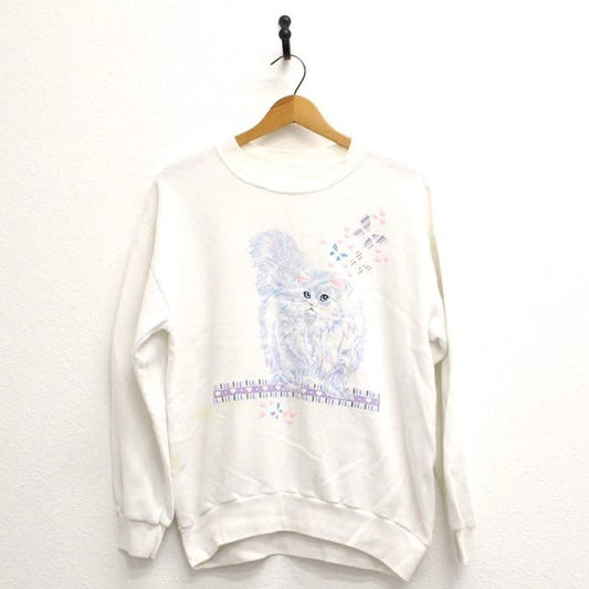 Vintage Kitty Cat Butterflies Sweatshirt Large