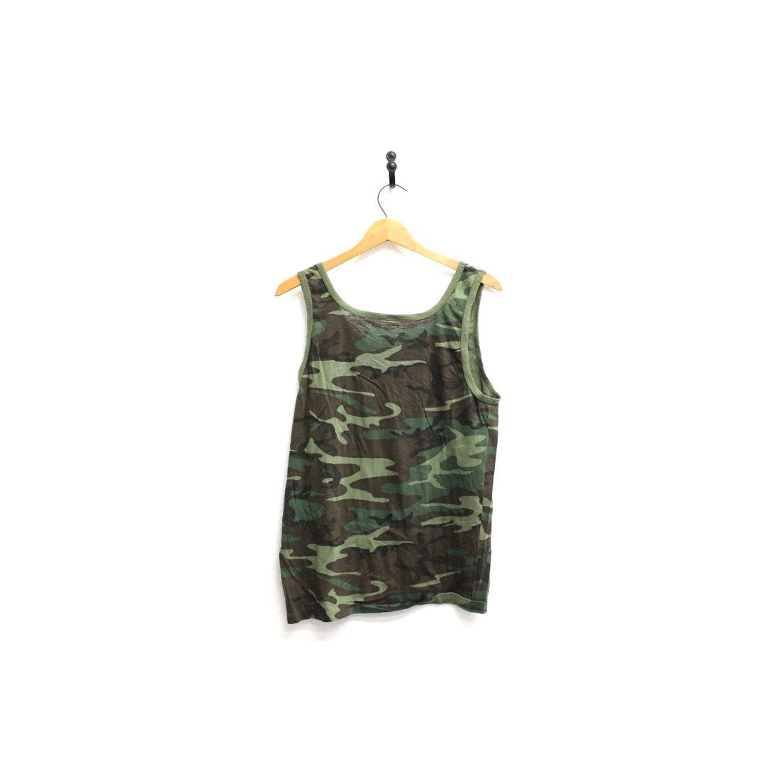 Vintage Army Camouflage Camo Tank Top T Shirt Large