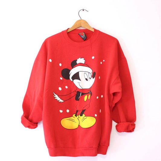 Vintage Walt Disney Mickey Santa Holiday Christmas Sweatshirt XL