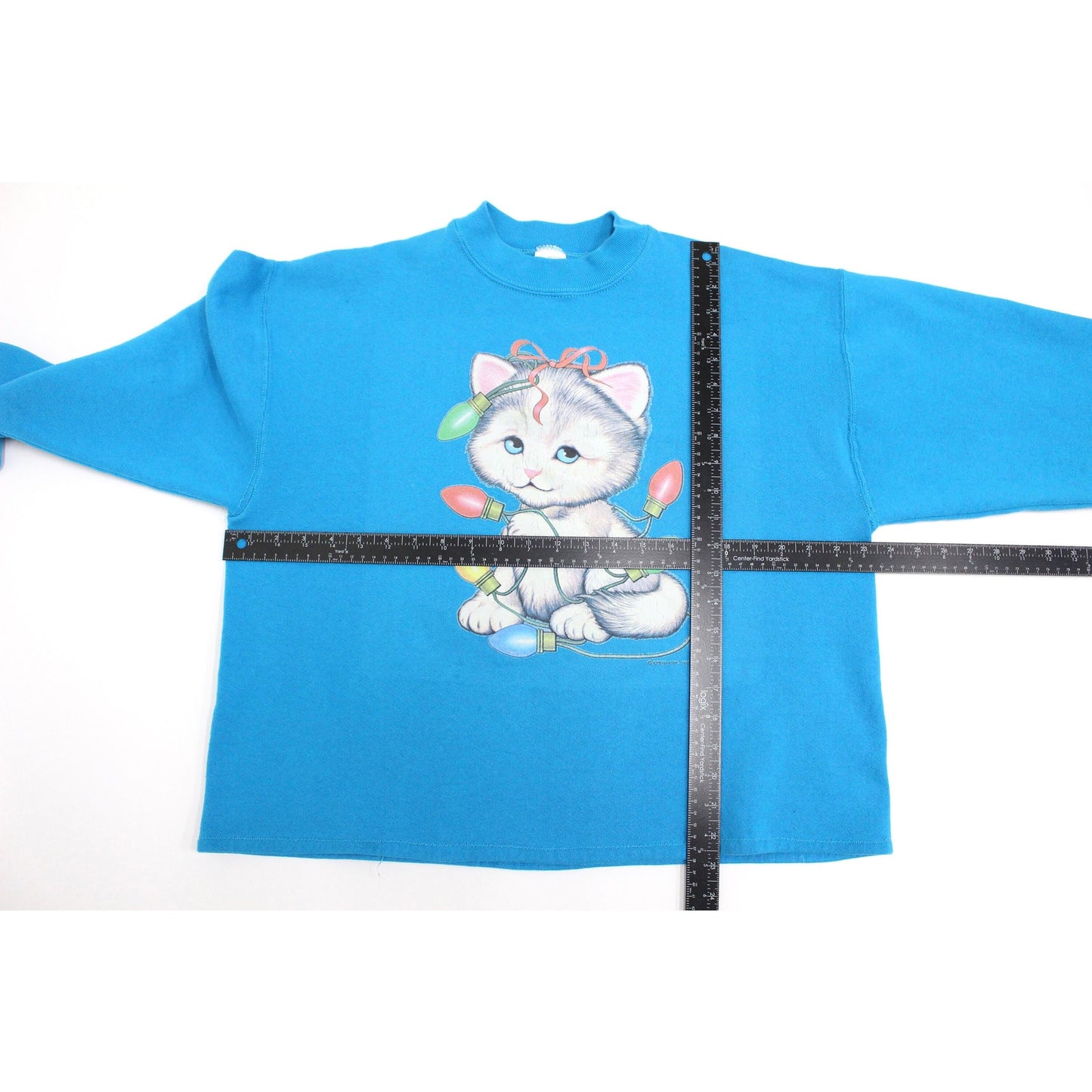 Vintage Kitty Cat Christmas Lights Sweatshirt XL