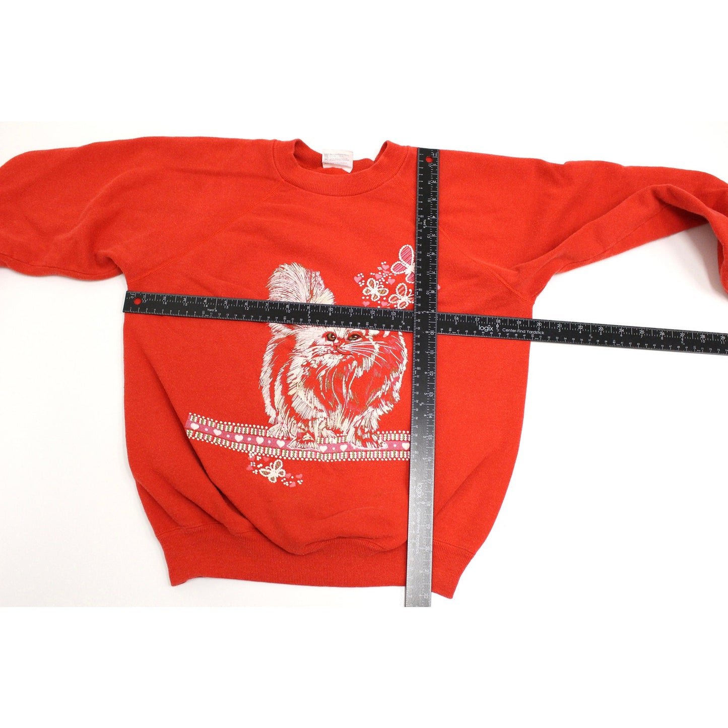 Vintage Kitty Cat Butterflies Hearts Sweatshirt Medium