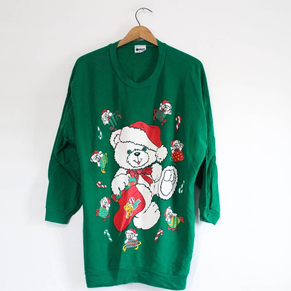 Vintage Teddy Bear Christmas Sweatshirt Large