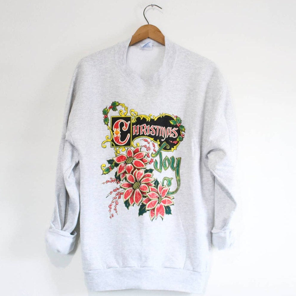 Vintage Christmas Joy Poinsettia Sweatshirt XL