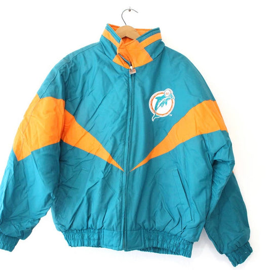 NWT Vintage Miami Florida Dolphins Football Jacket Coat Chalk Line Medium