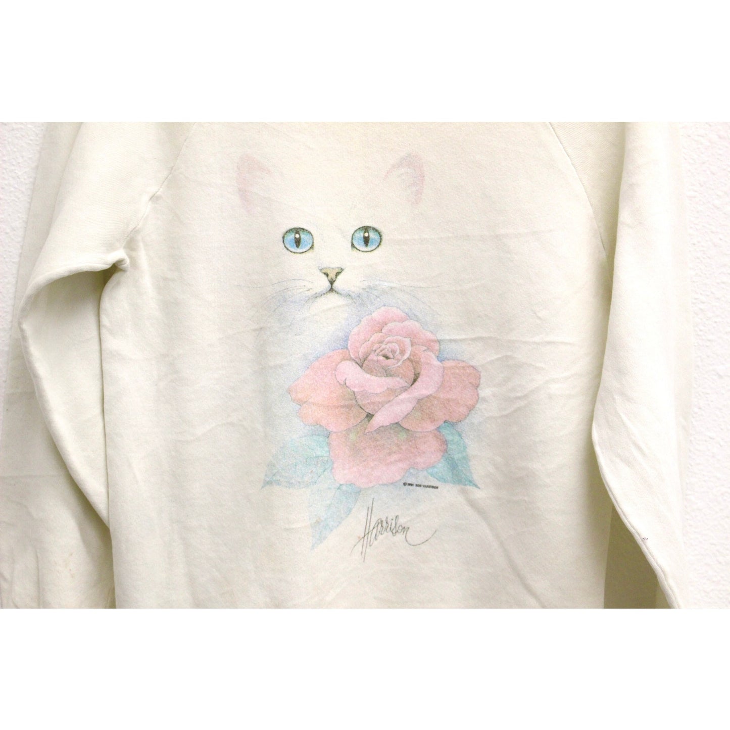 Vintage Kitty Cat Rose Sweatshirt Small