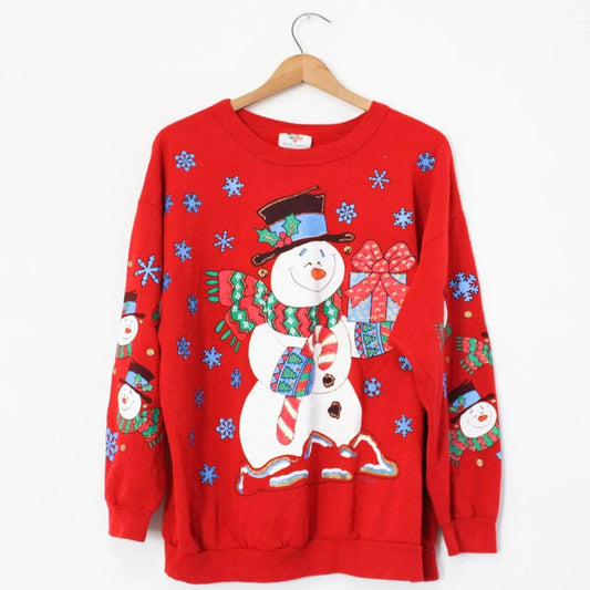 Vintage Snowman Christmas Sweatshirt Large