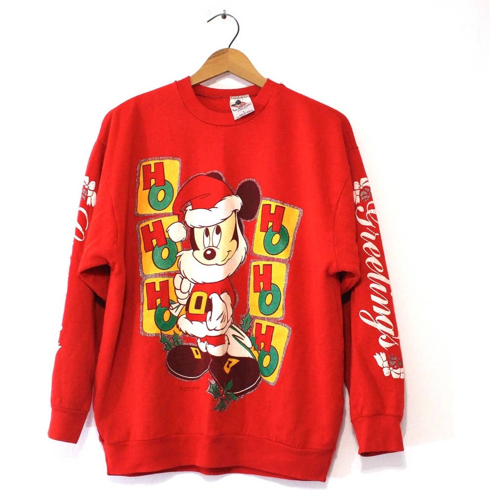 Vintage Walt Disney Mickey Mouse Santa Christmas Sweatshirt Large