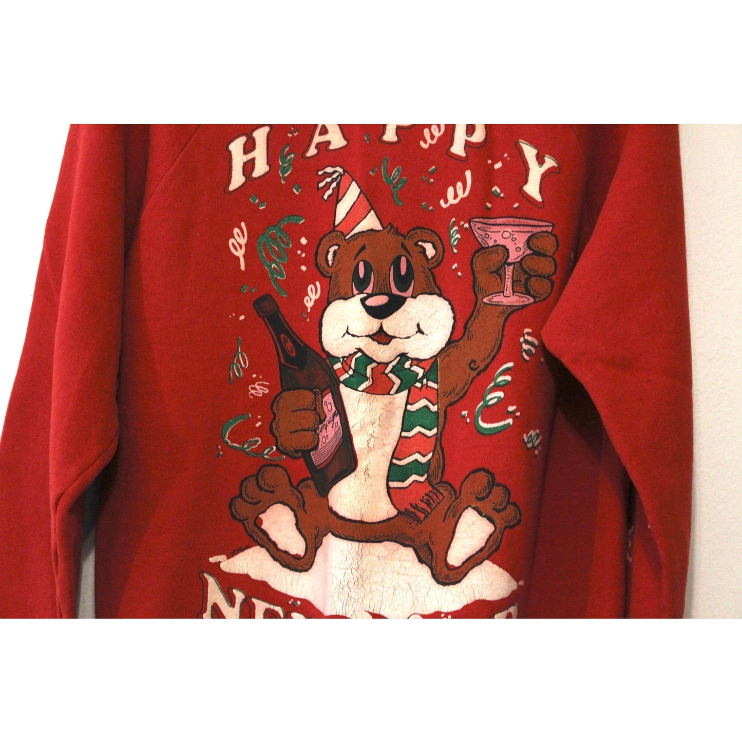 Vintage Merry Christmas Happy New Year Sweatshirt Large