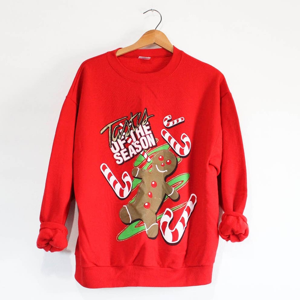 Vintage Happy Holiday Christmas Tastes of the Season Gingerbread Man Sweatshirt Large