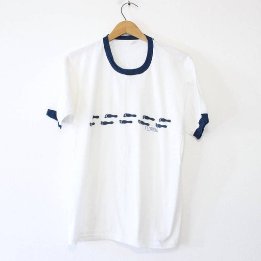 Vintage Florida Beach Footprints T Shirt Large