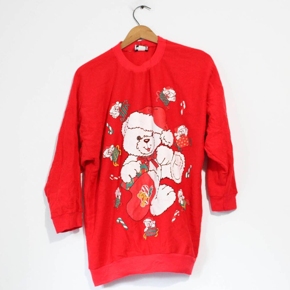 Vintage Teddy Bear Christmas Sweatshirt Medium